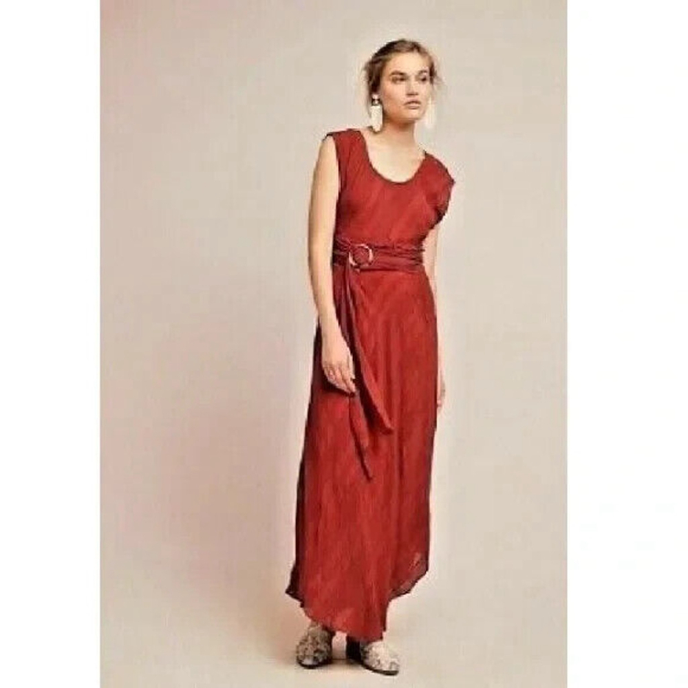 Anthropologie Moulinette Soeurs Guinevere Belted Boho Maxi Orange Dress Size 2P - Picture 2 of 16